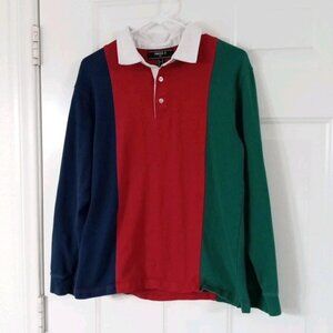 Forever 21 Polo Shirt Men Size Small Long Sleeve Collared Multicolor Colorblock